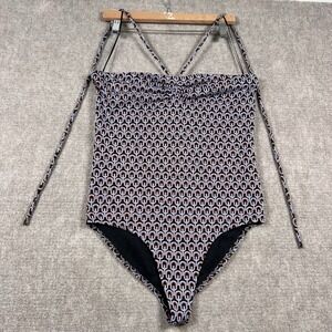 Zara Textured Knit Abstract Halter Bodysuit L Tie Neck Sleeveless Retro